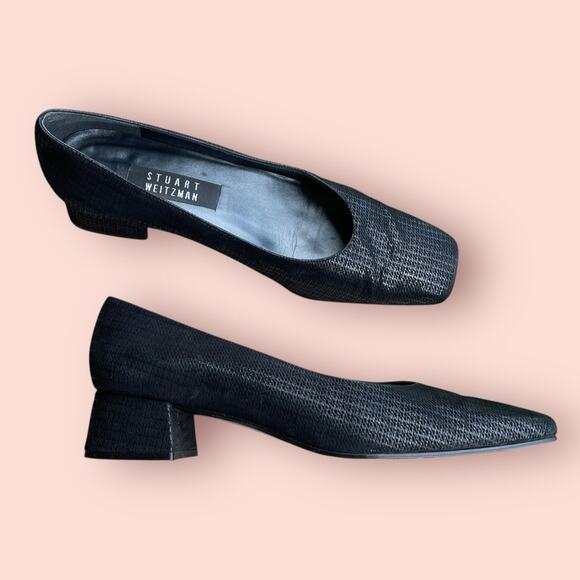 STUART WEITZMAN Black Lines Suede Vintage 90s Low Heel Pumps Square Toe Sz 9.5 - Picture 11 of 14